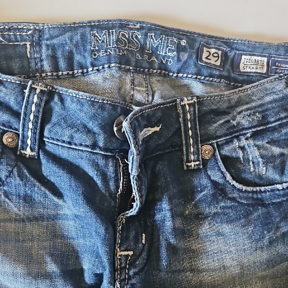 Blue Boot Cut Jeans with Natural Fading and Whiskering
